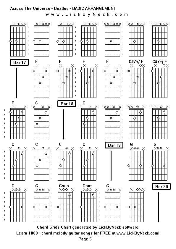 Chord Grids Chart of chord melody fingerstyle guitar song-Across The Universe - Beatles - BASIC ARRANGEMENT,generated by LickByNeck software.